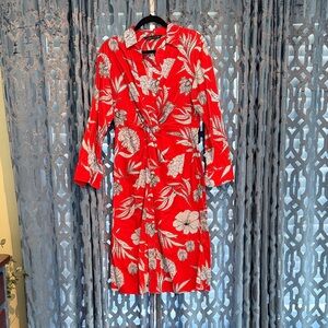 Zara Red Floral Long Sleeve Dress